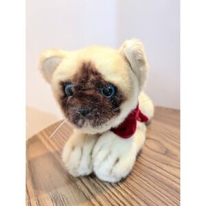 Russ Berrie Siamese Cat‎ Plush 12" Vintage Blue Eyes Red Velvet Bow Stuffed